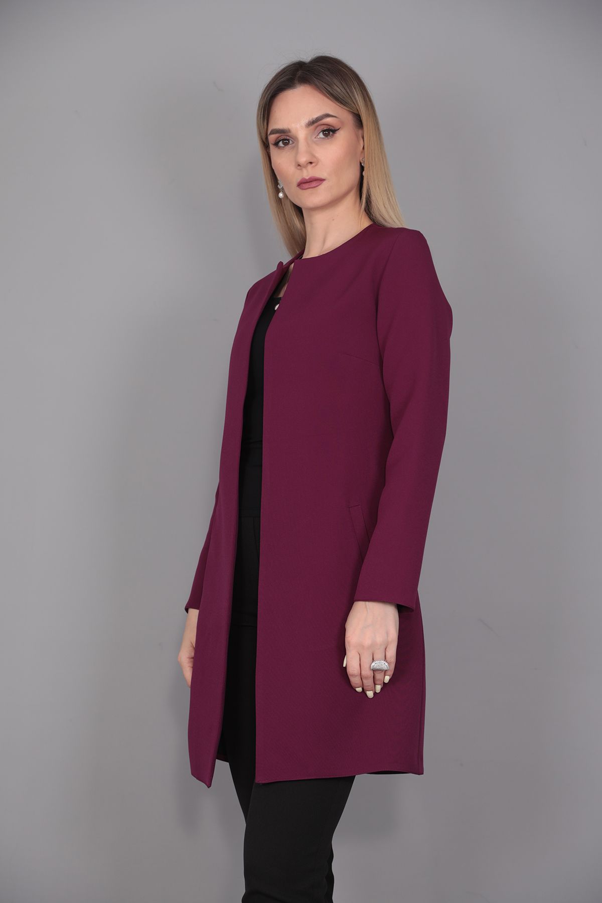 ÖNDER ÖZSOY-Plain Jacket-Plum 4