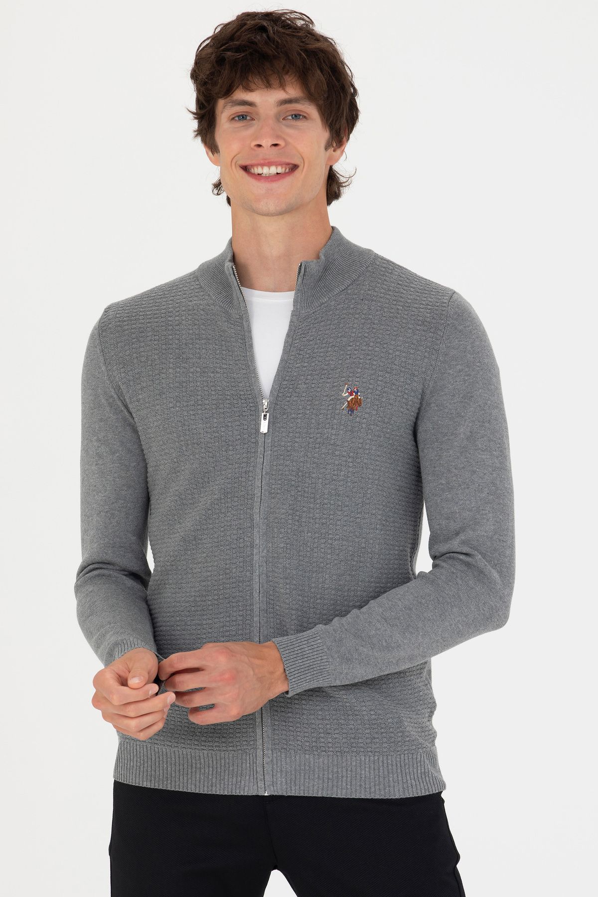 U.S. Polo Assn.-Pánská základní pletenina Stone Melange Cardigan 50268938 -Vr225 1