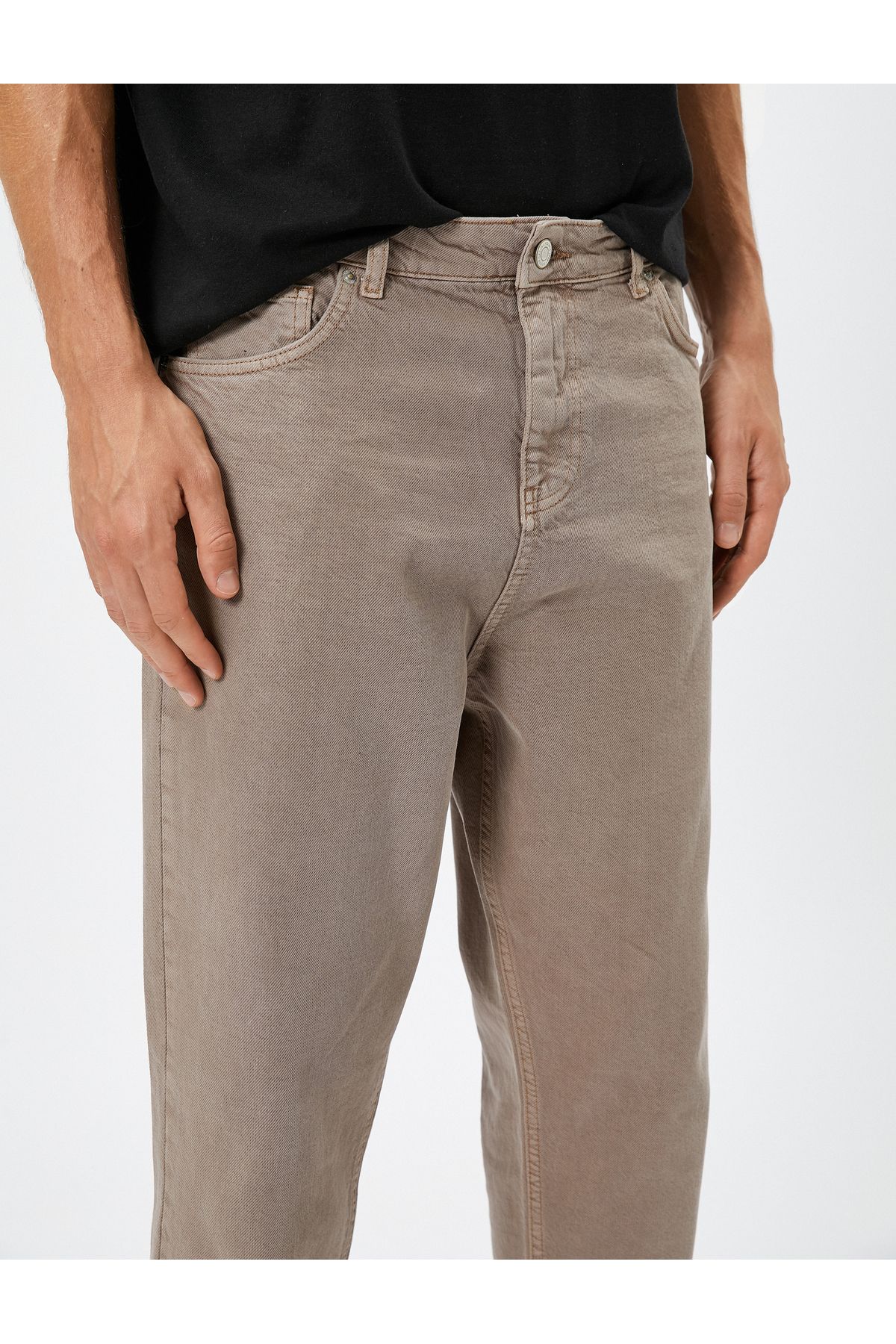 Koton-Basic Gabardine Trousers with Button Detail and Pockets 5