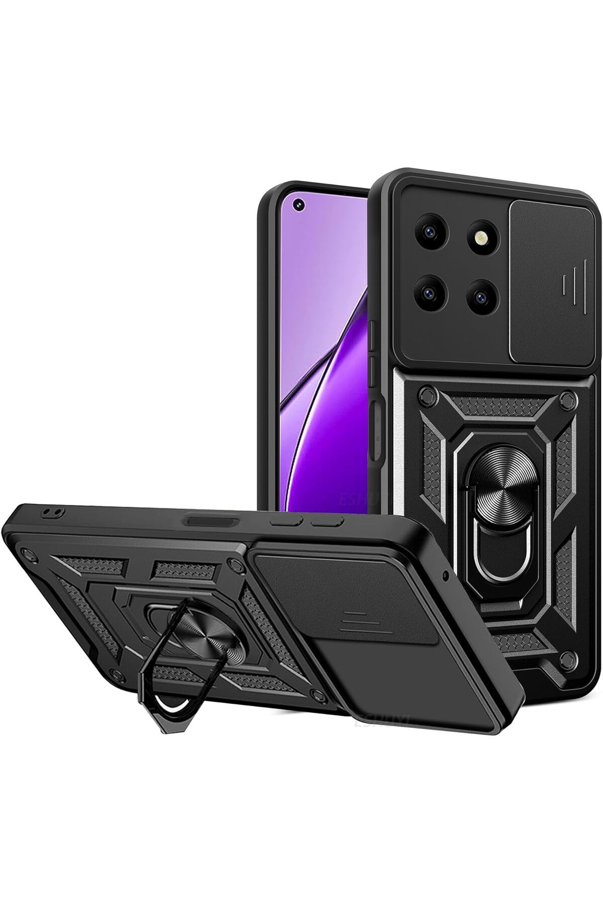 KılıfShop Realme 11 4G Kılıf Pars Yüzüklü Standlı Darbe Korumalı Siyah