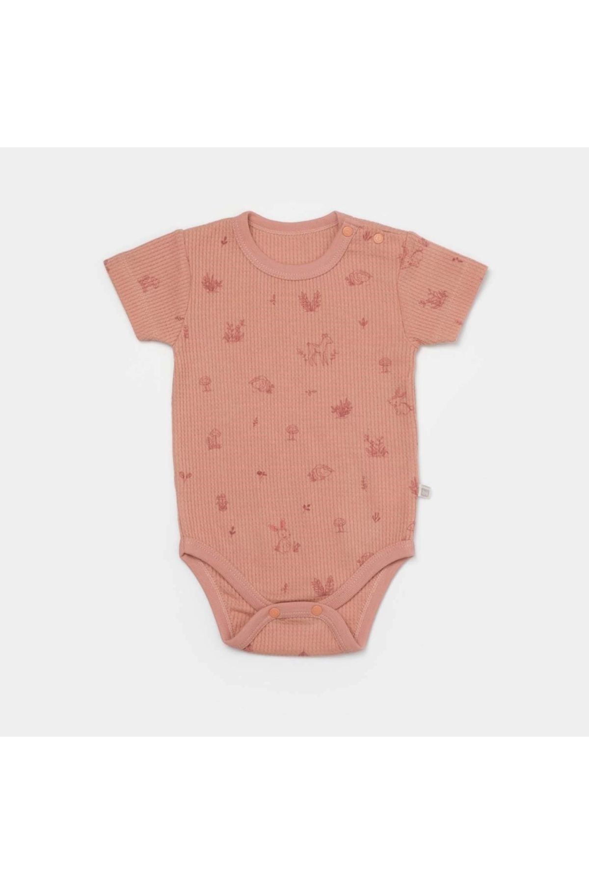 Biorganic Waffle Deer And Bird Kısa Kol Body 56984 Ekru Rose