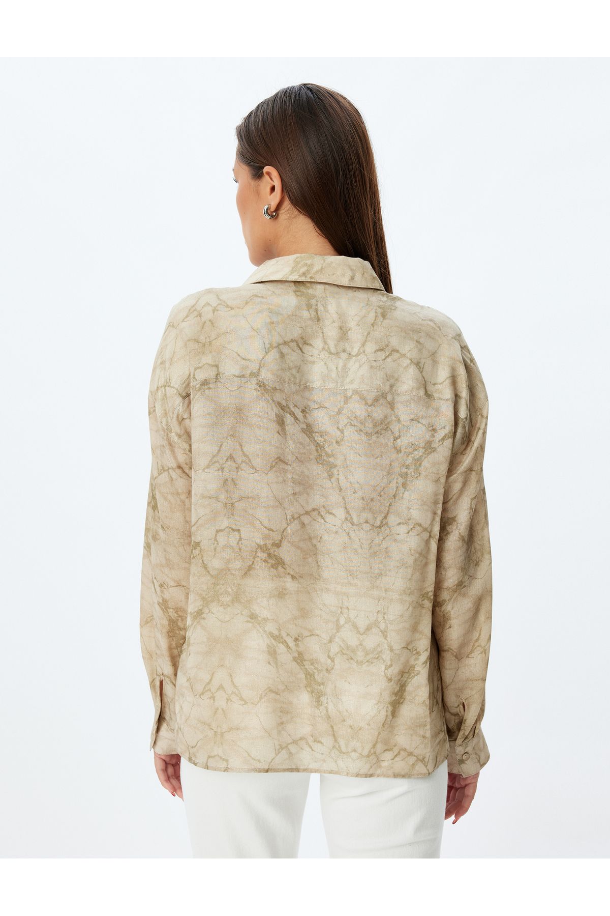 Koton-Long Sleeve Viscose Shirt - Tie-Dye Pattern and Flap Pocket Detail 4