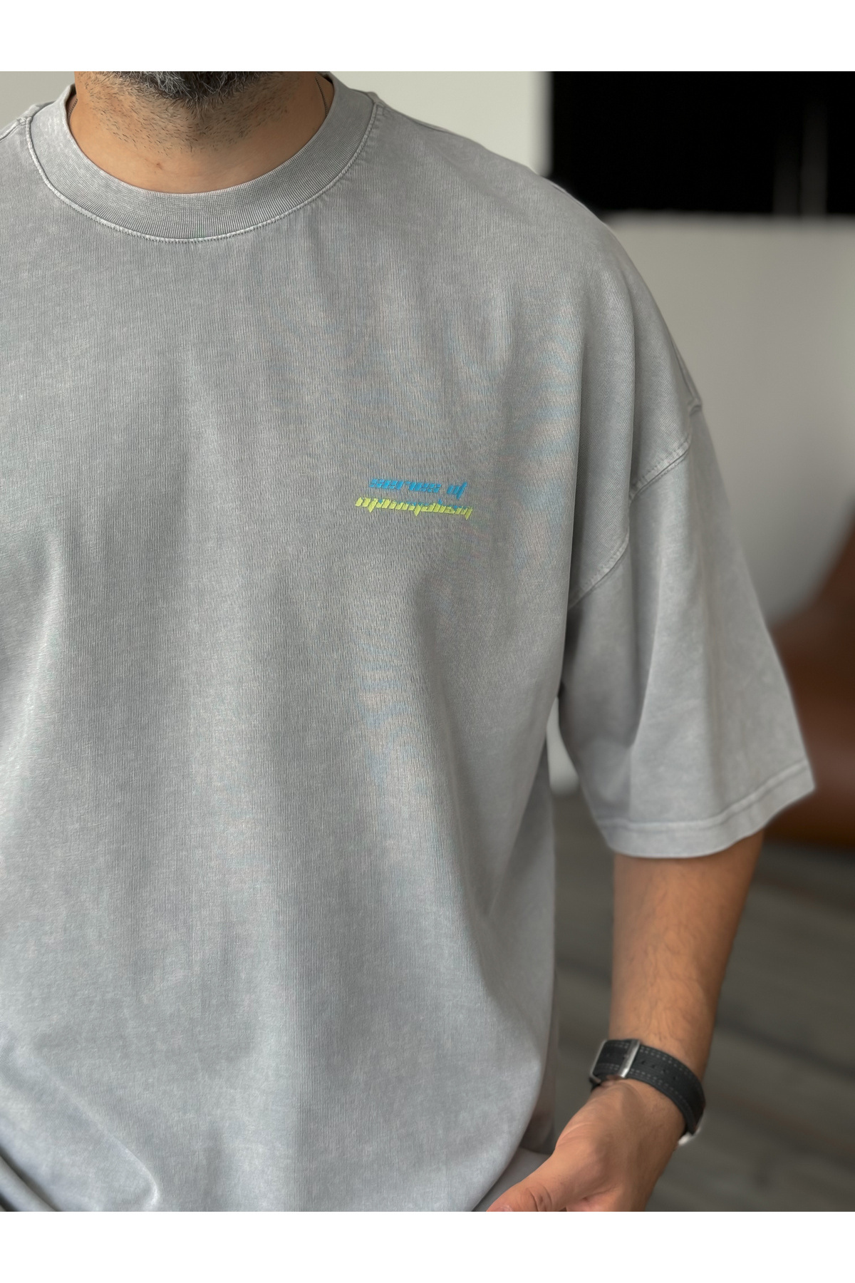 BYBASICMAN-Gray Series Printed Washable T-Shirt Res-4195 5