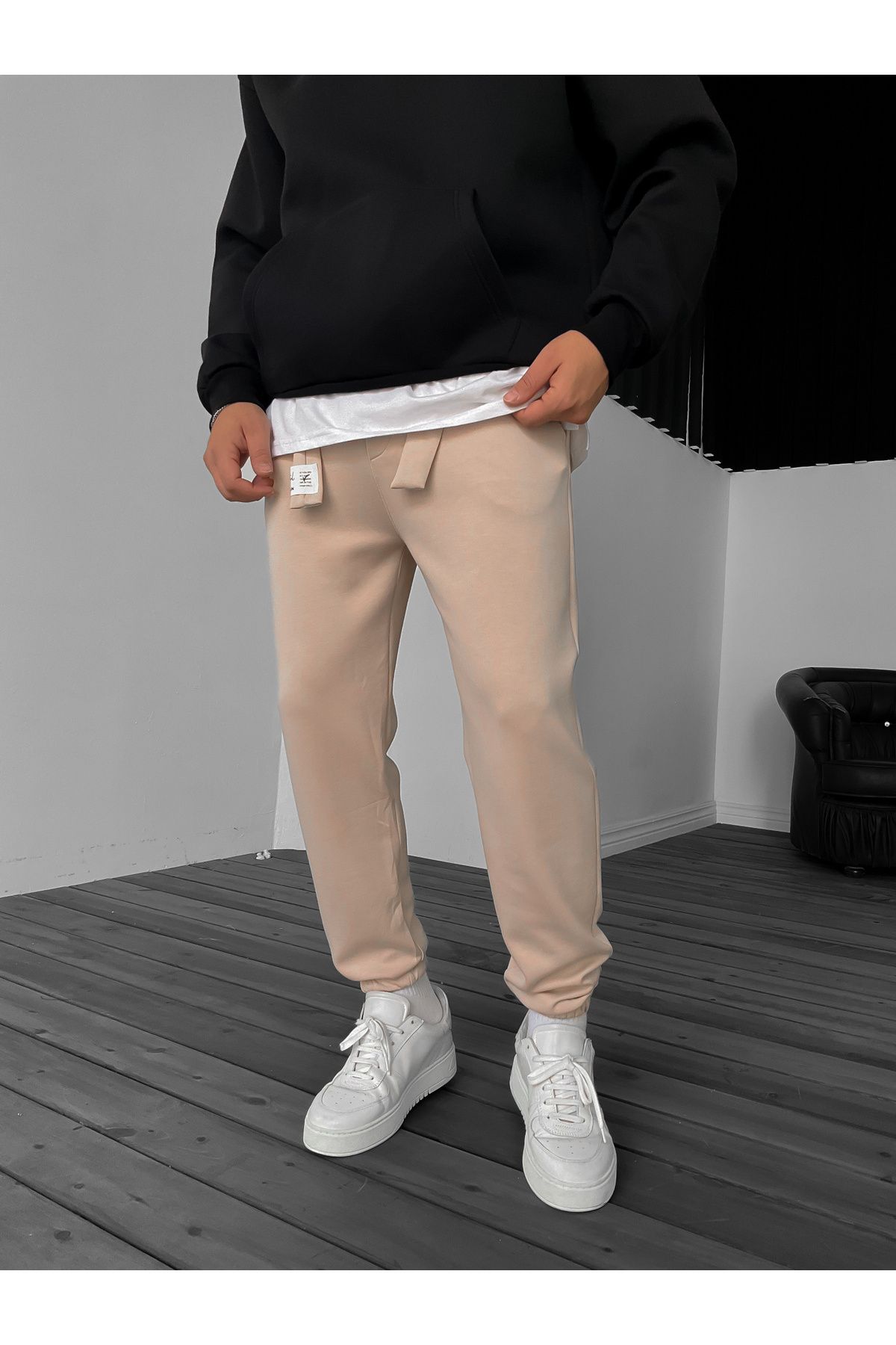 BYBASICMAN-Beige Belted Elastic Tracksuit Dp-2064 1