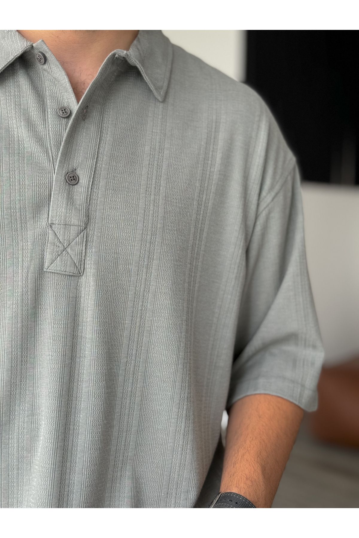 BYBASICMAN-C-1681 Model Smoked Patterned Buttoned T-Shirt 6