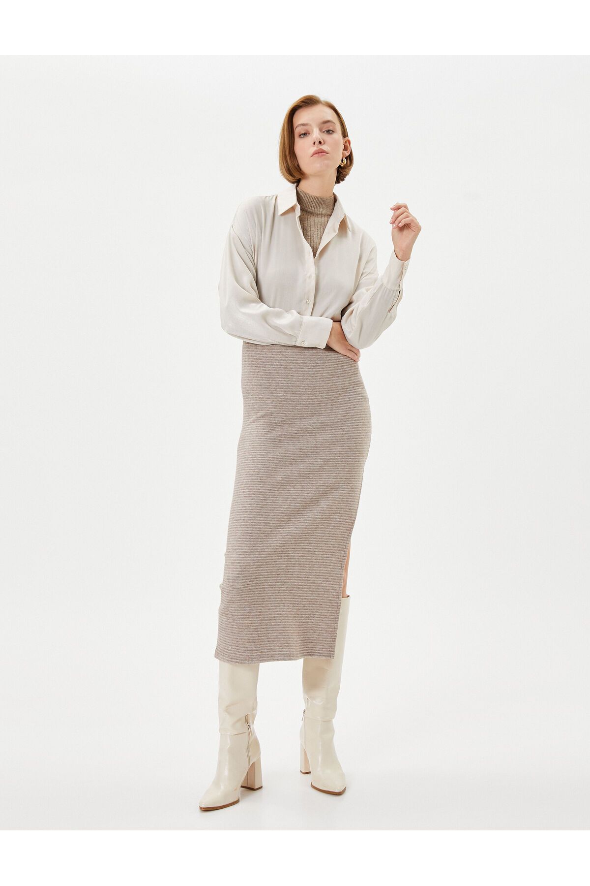 Koton-High Waist Midi Knitwear Skirt - Slit Detail 2
