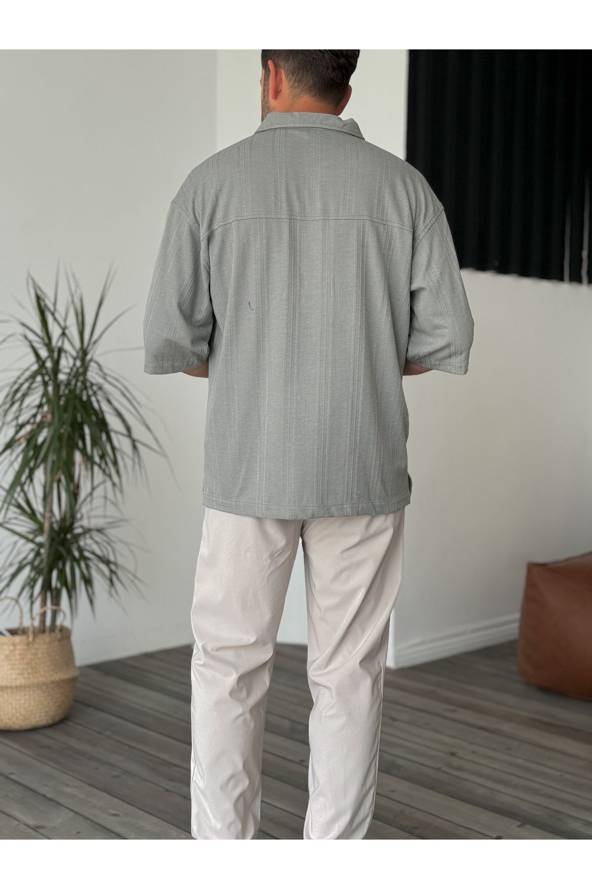 BYBASICMAN-C-1681 Model Smoked Patterned Buttoned T-Shirt 7