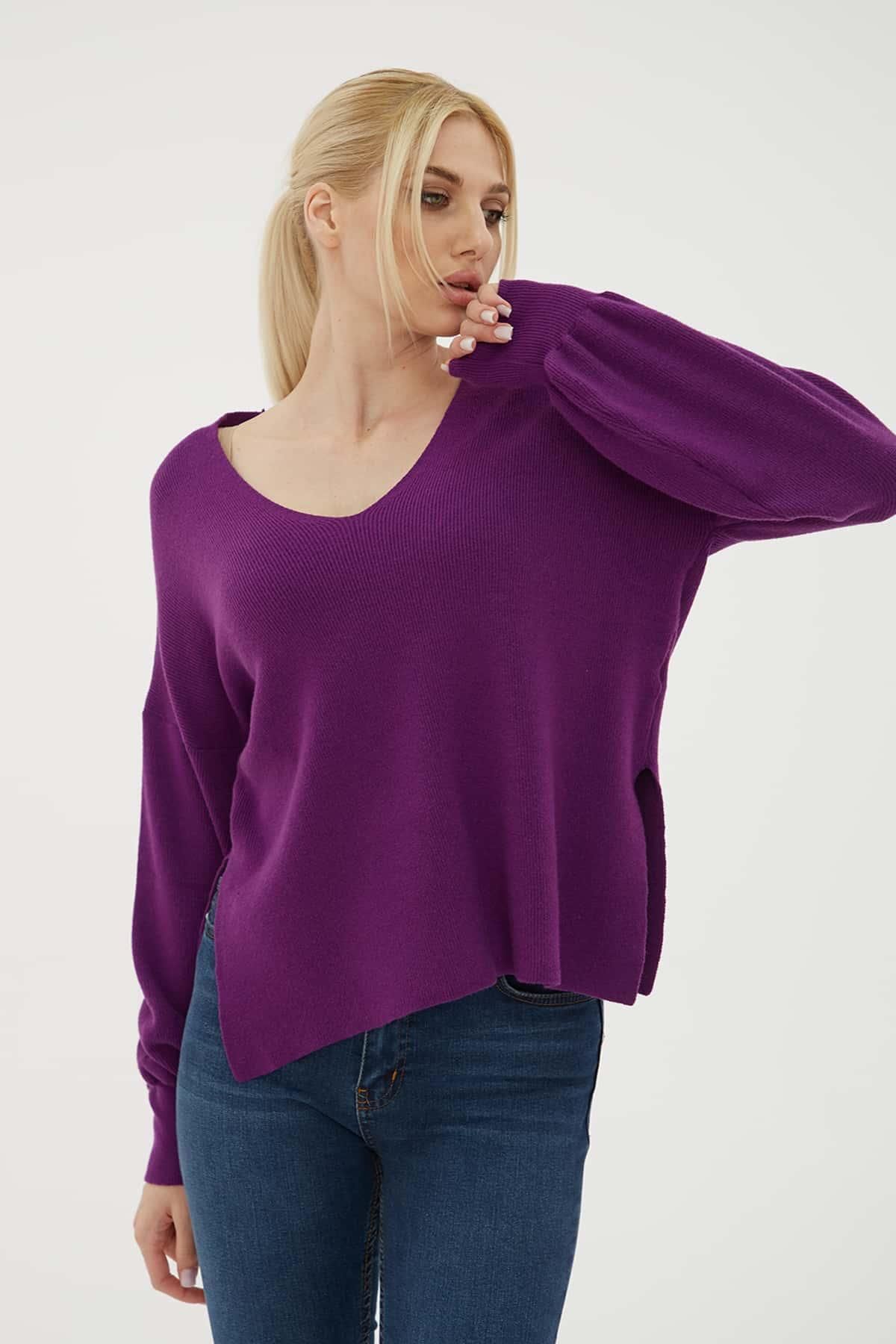 Fashion Friends-V-Neck Sweater Purple 2