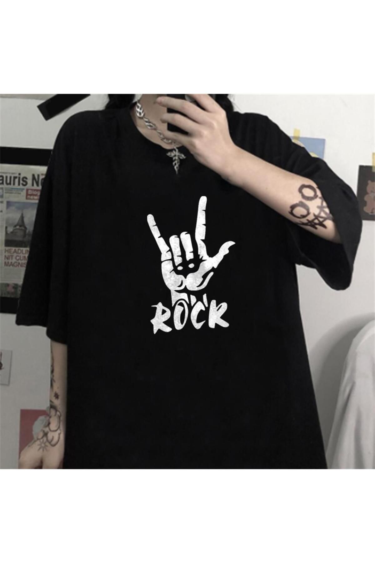 BAREM BUTİK Barem Butik  Rock Siyah Unisex Oversize T-shirt