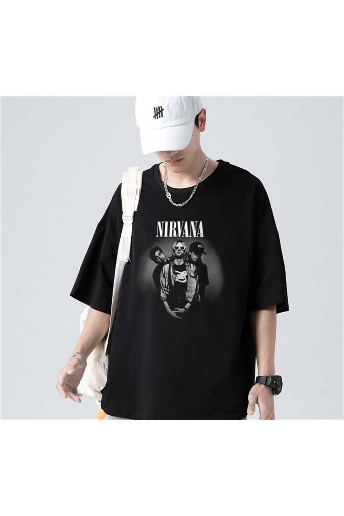 BAREM BUTİK Barem Butik  Rock Serisi Nirvana Artists Siyah Unisex Oversize T-shirt