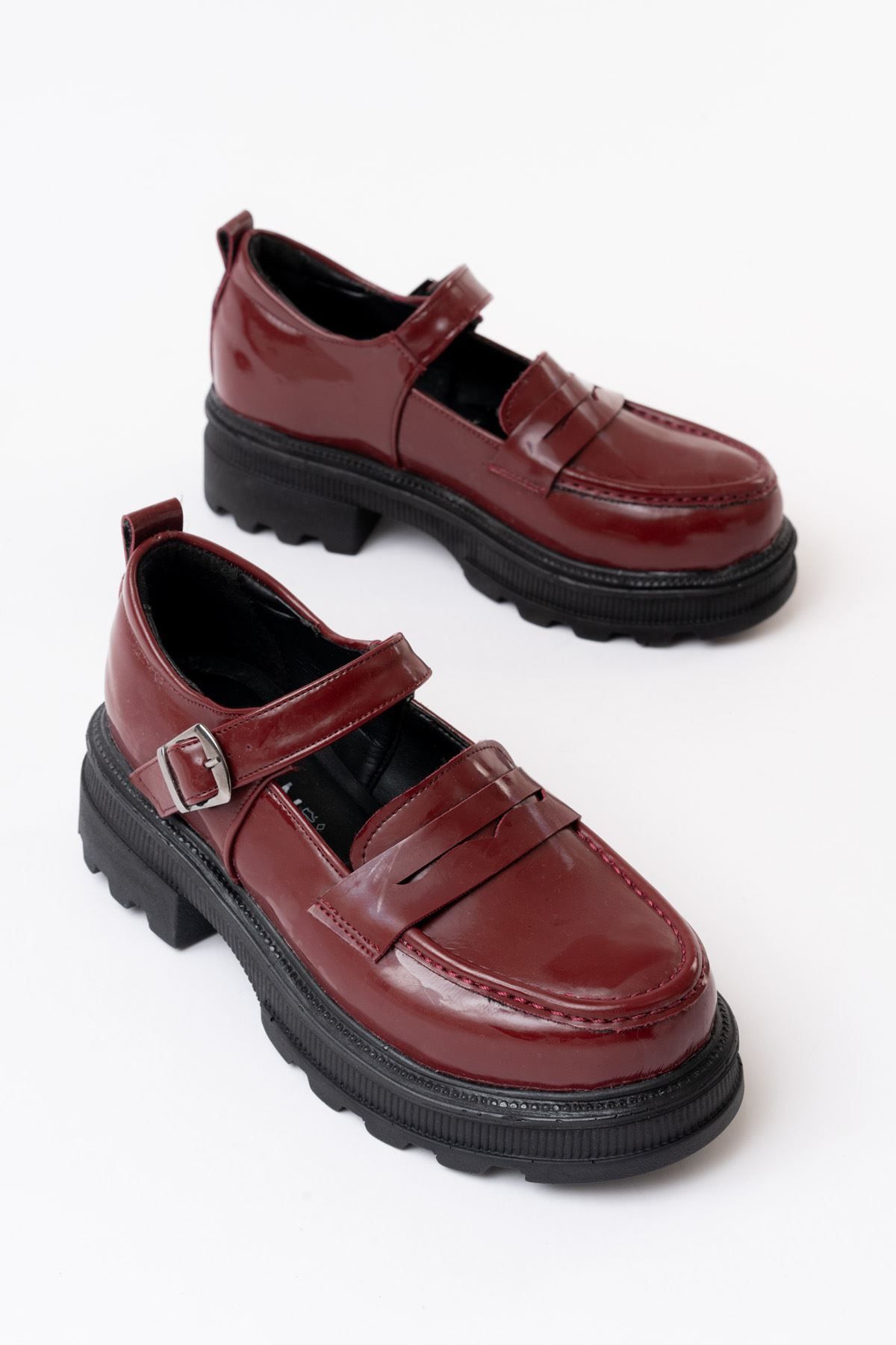 İnfon Ayakkabı Marketi-Infon Shoes Marketi 745-771 Burgundy Patent Leather Women's Casual High-Top Loafers 1