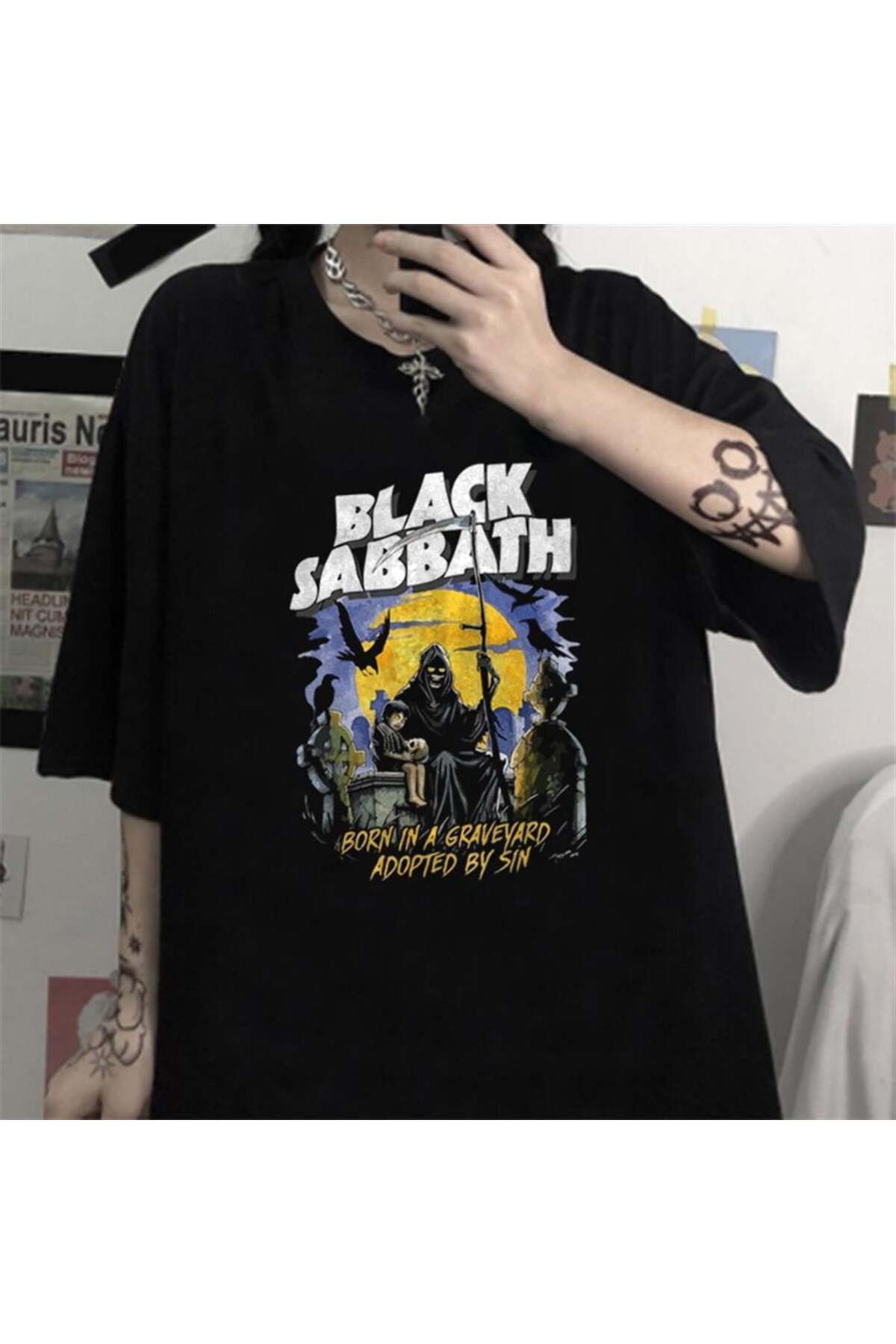 BAREM BUTİK Barem Butik  Rock Serisi Black Sabbath Siyah Unisex Oversize T-shirt