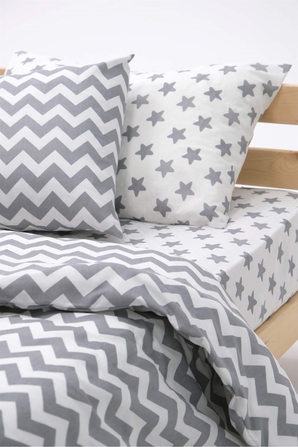 FAVORA-Single Person Zigzag Patterned Elastic Cotton Sheet 2