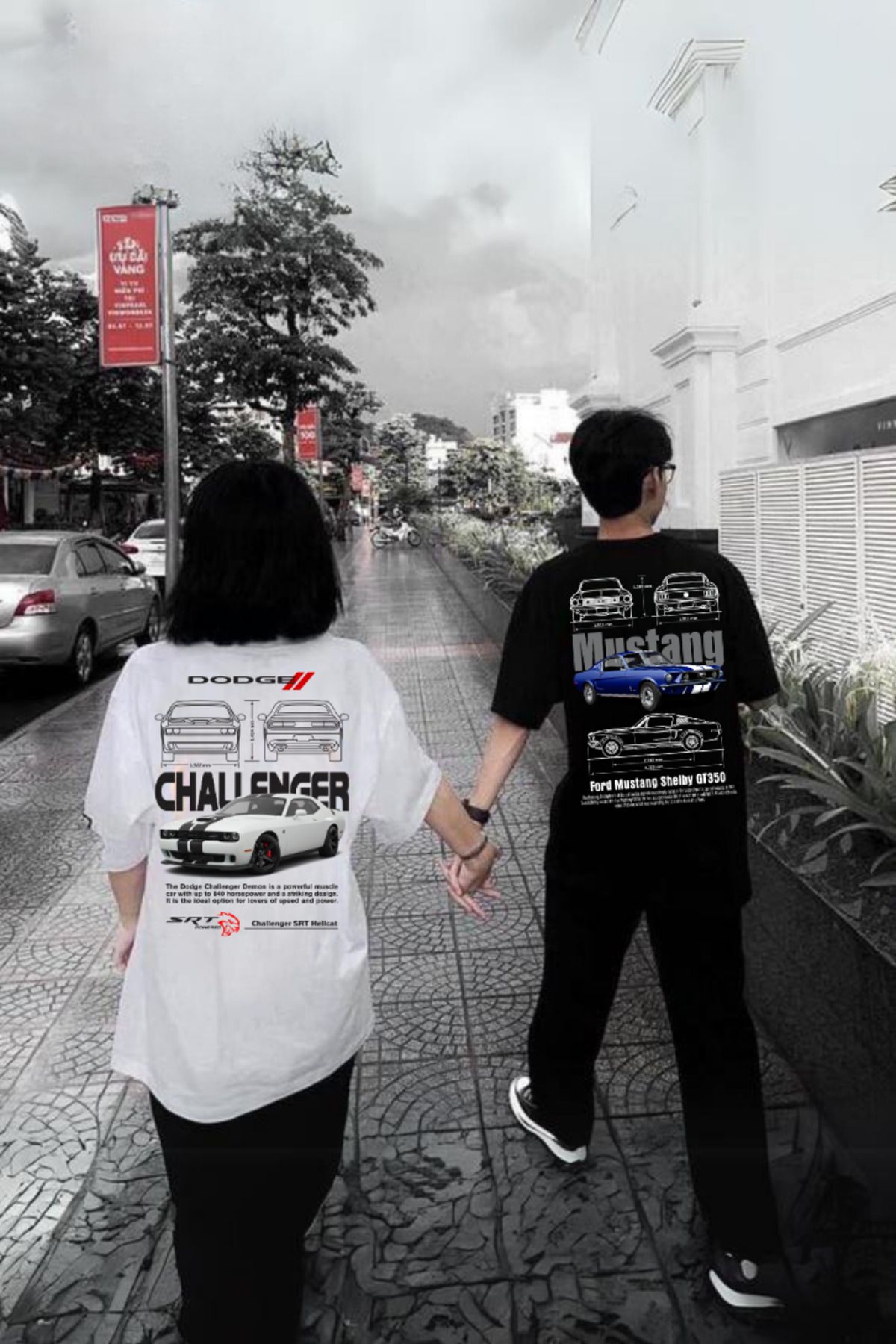 Charmy Lovens Dodge & Mustang Retro Baskılı T-shirt