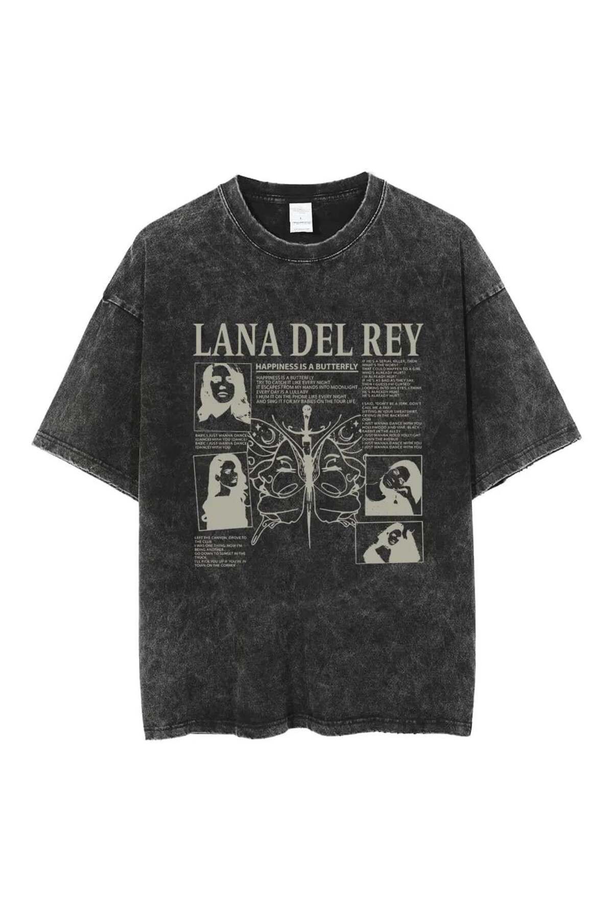 BAREM BUTİK Barem Butik  Yıkamalı Streetwear Lana Del Rey  Baskılı Unisex Oversize Vintage T-shirt