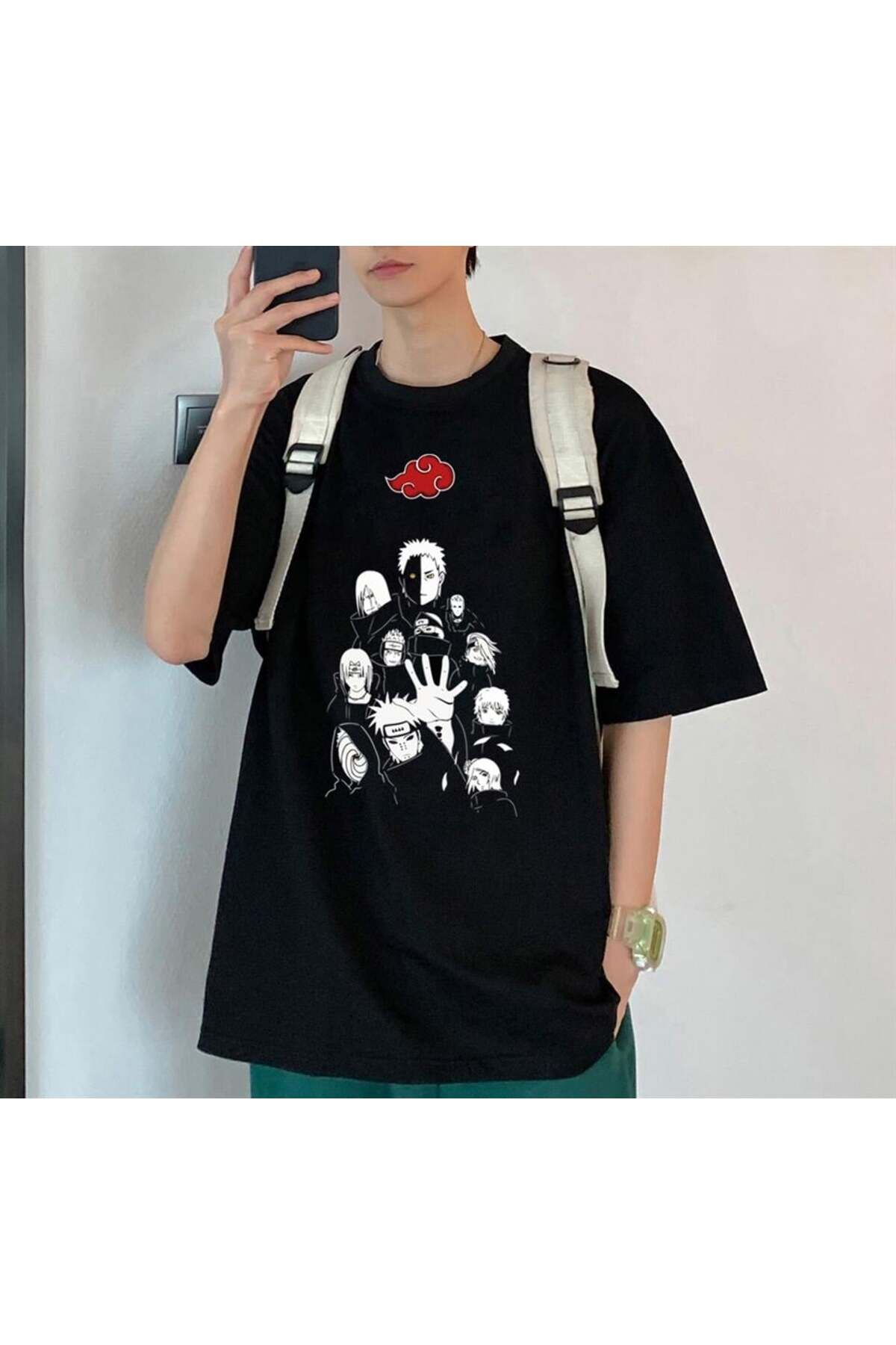 BAREM BUTİK Barem Butik  Naruto Uchihas Baskılı Siyah Unisex Oversize T-shirt