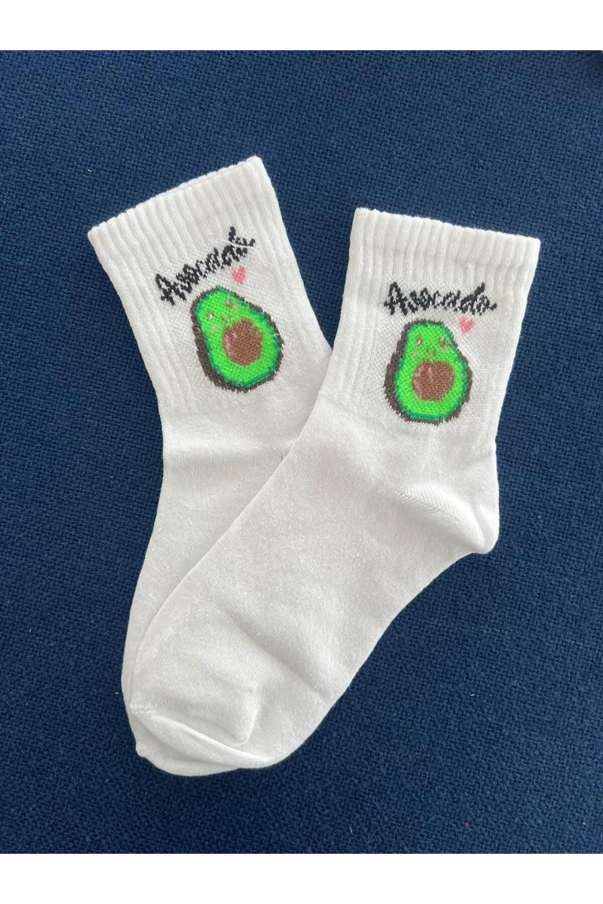 BAREM BUTİK Barem Butik  Avocado Unisex Beyaz Kolej Çorap