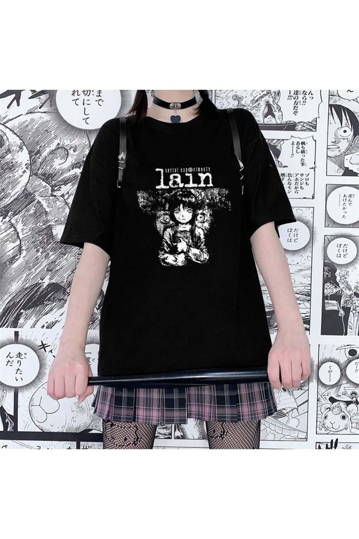 BAREM BUTİK Barem Butik  Serial Experiments Lain Siyah Unisex Oversize T-shirt