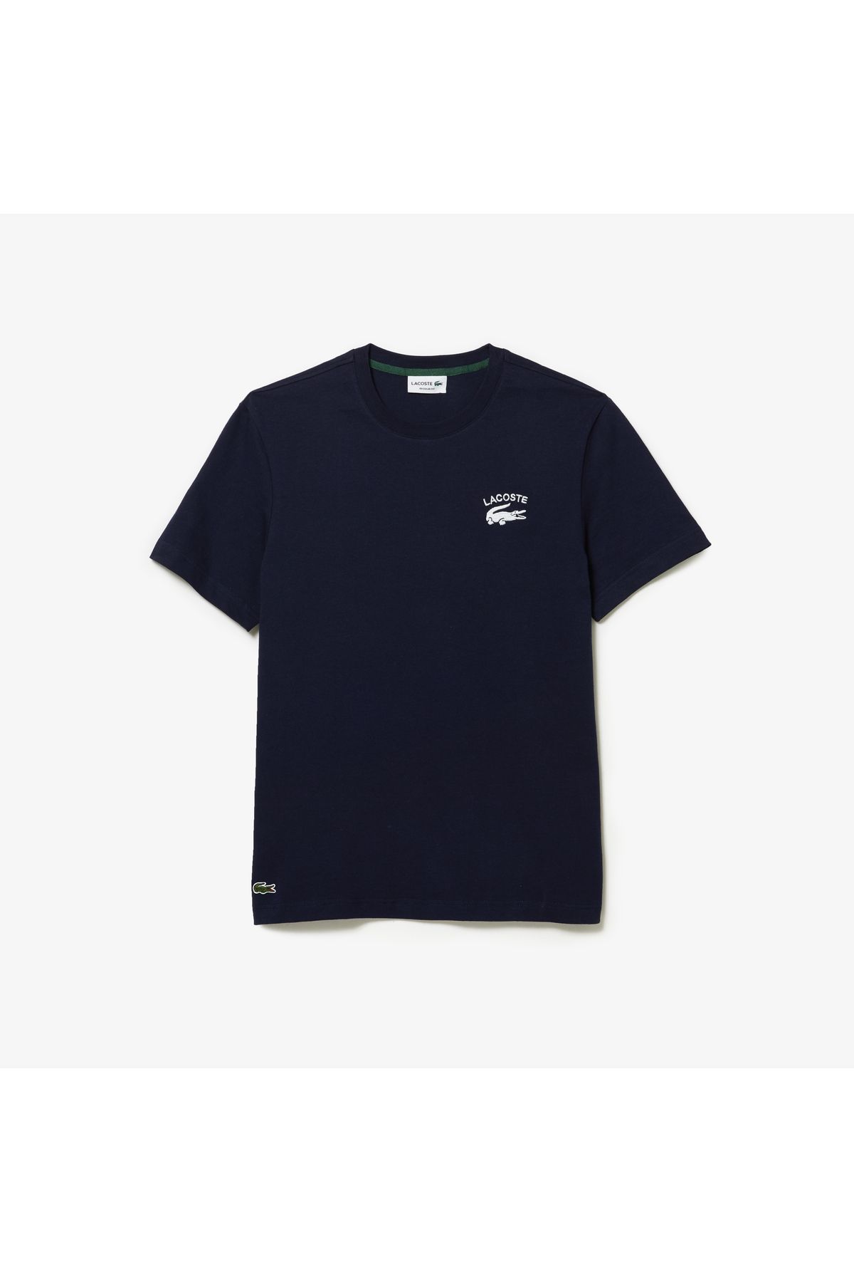 تی شرت آبی مردانه یقه دوچرخه مناسب طرح دار سرمهای Lacoste
