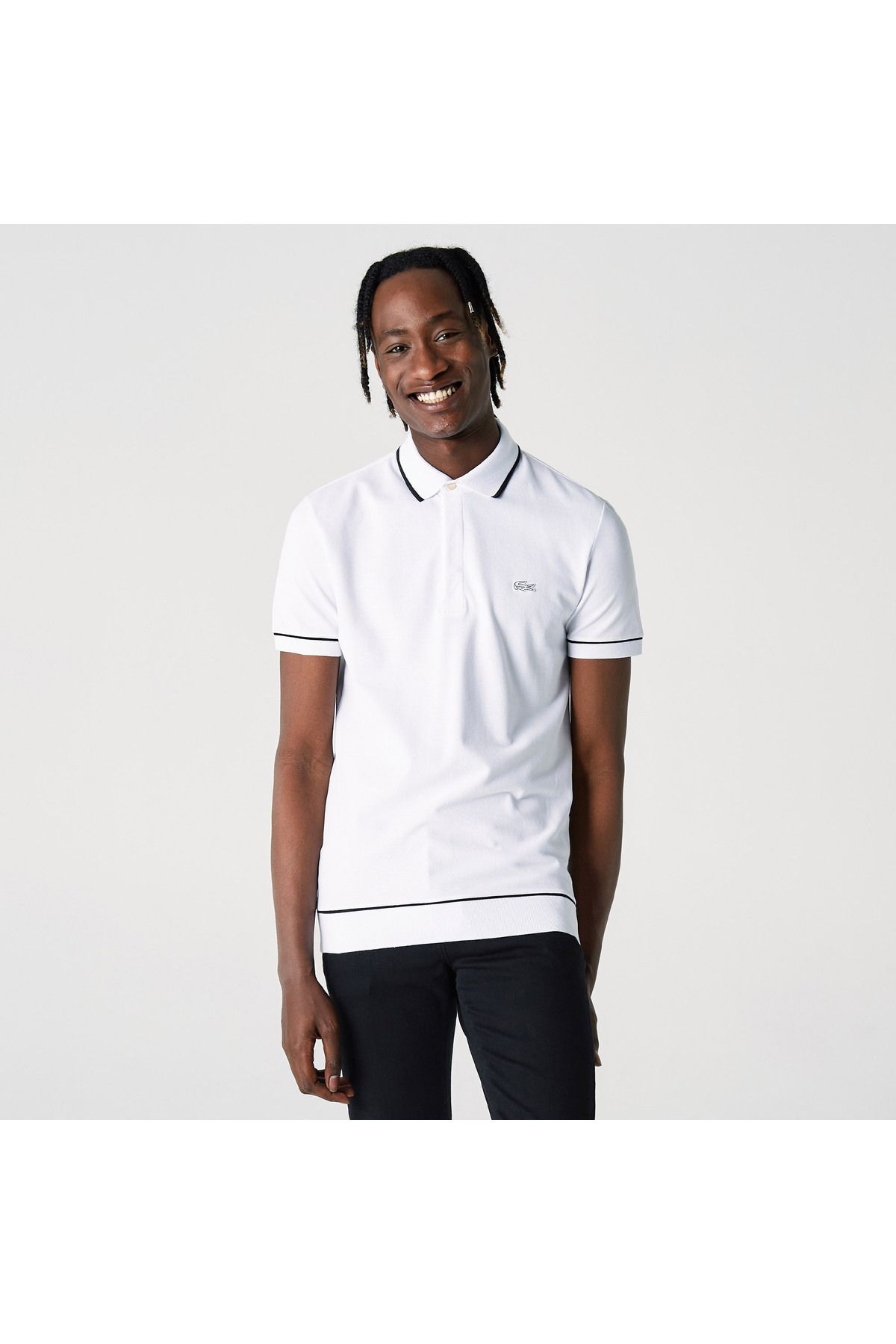 تی شرت یقه پولو سفید مردانه چوگان متناسب با Lacoste