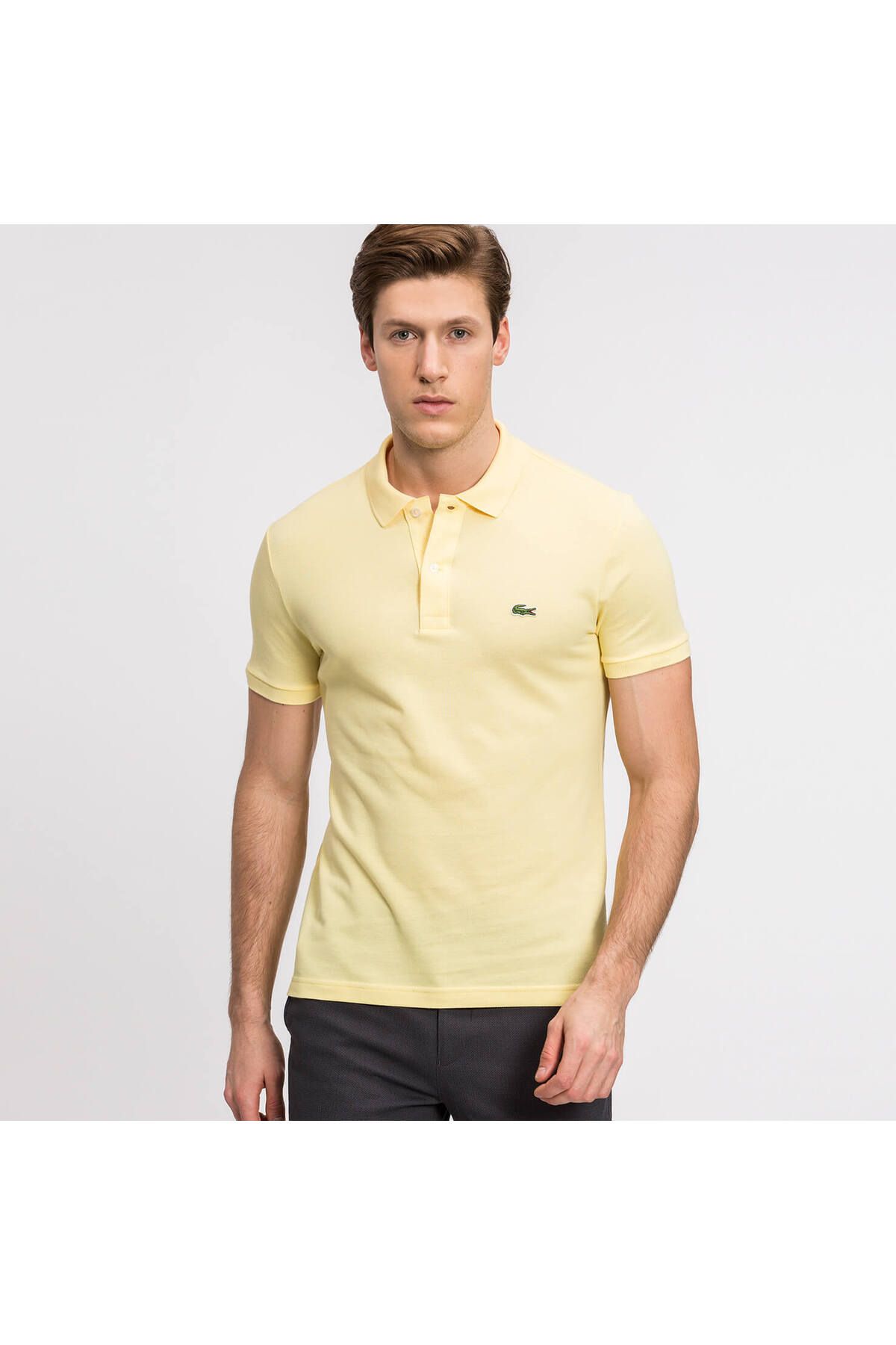 تی شرت یقه پولو زرد مردانه Slim Fit L.12.12 چوگان Lacoste