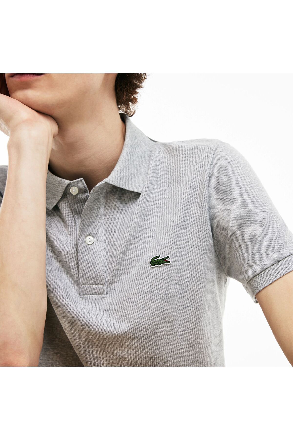 تی شرت یقه پولو خاکستری مردانه Slim Fit L.12.12 چوگان Lacoste