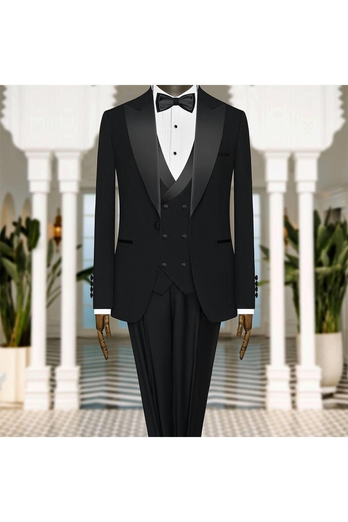 Salihtarzz Damatlık İtalyan Kesim Slim Fit Siyah SD41026