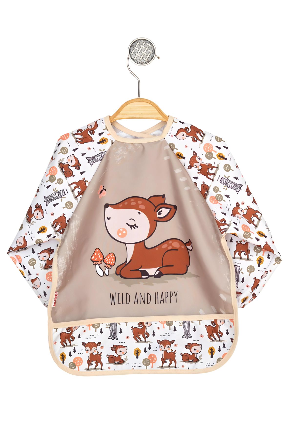 YUKOBABY Wild And Happy Geyik Desenli Uzun Kollu Unisex Bebek Mama Önlüğü 0-2 Yaş