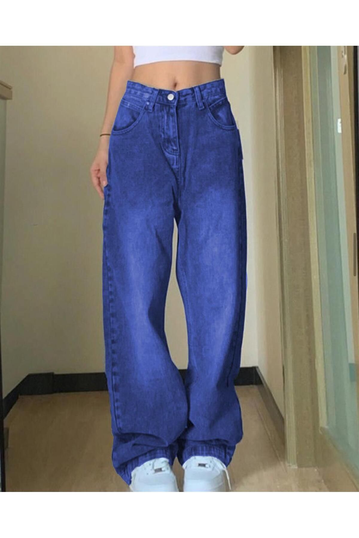 BAREM BUTİK Barem Butik  Mavi Yıkamalı Baggy Jean