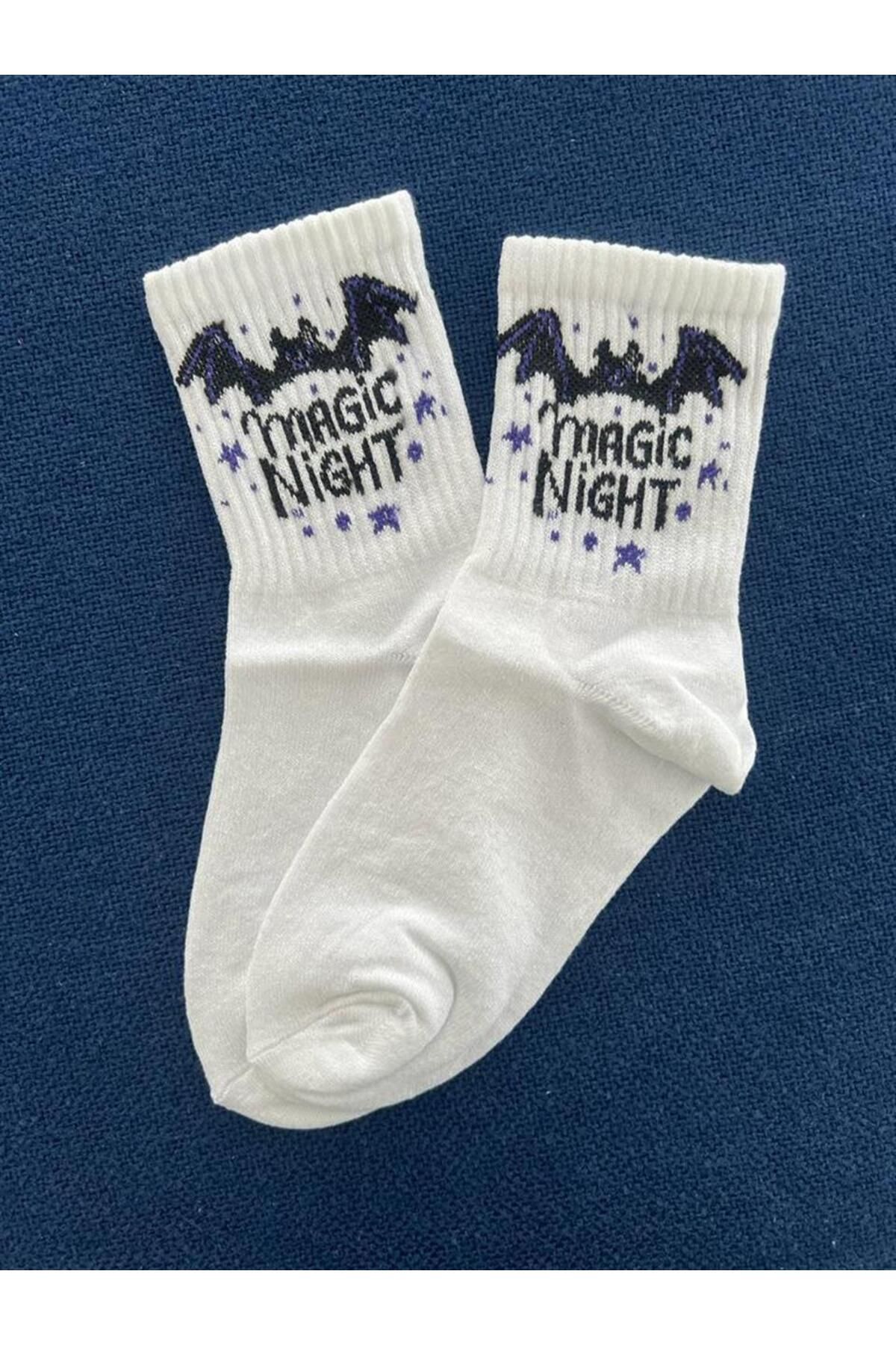 BAREM BUTİK Barem Butik  Magic Night Unisex Beyaz Kolej Çorap