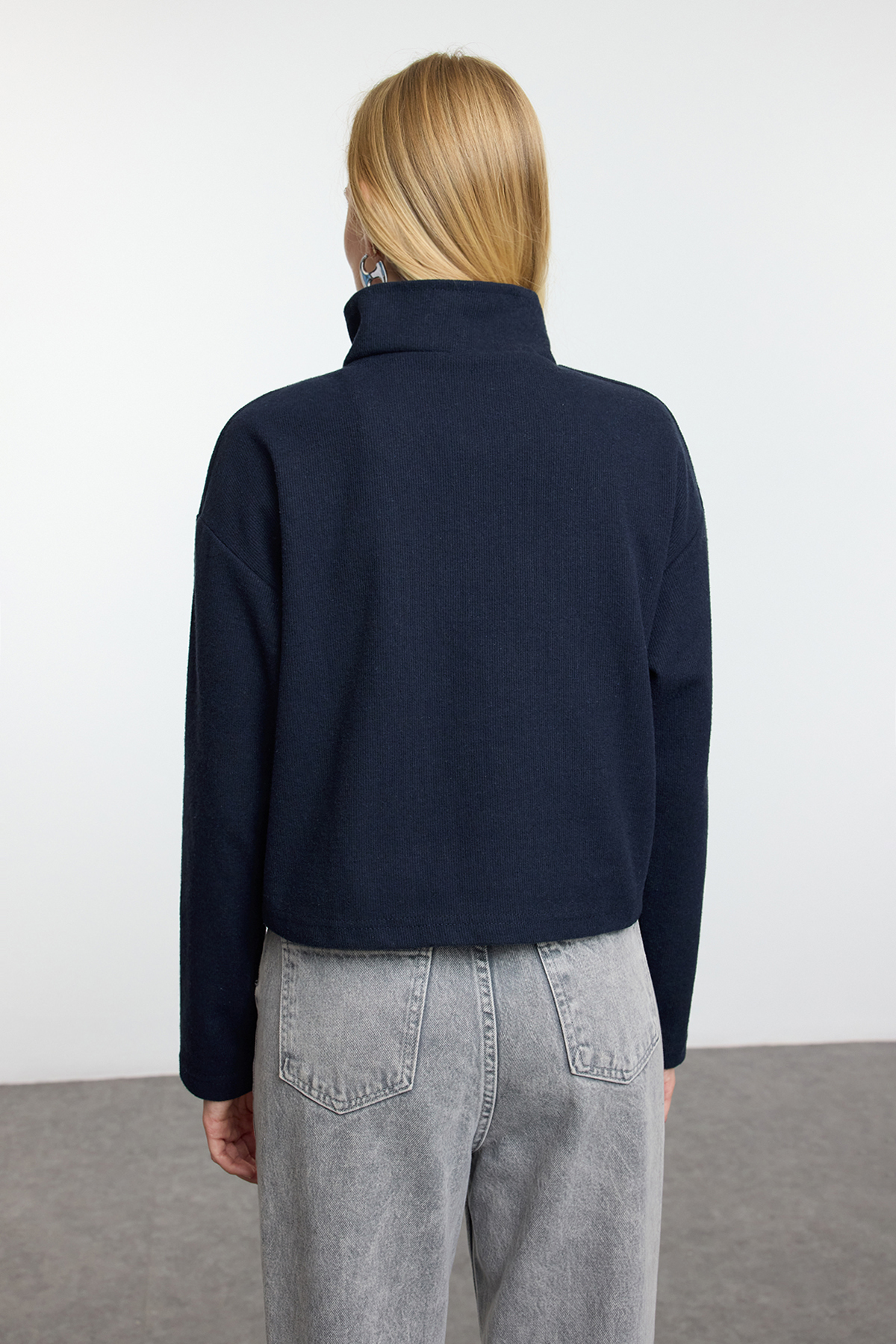 Trendyolmilla  Lacivert-Gri 2'Li Paket Selanik Regular/Normal Kalıp Fermuarlı Yaka Örme Sweatshirt TWOAW25SW00120 - Görsel 6