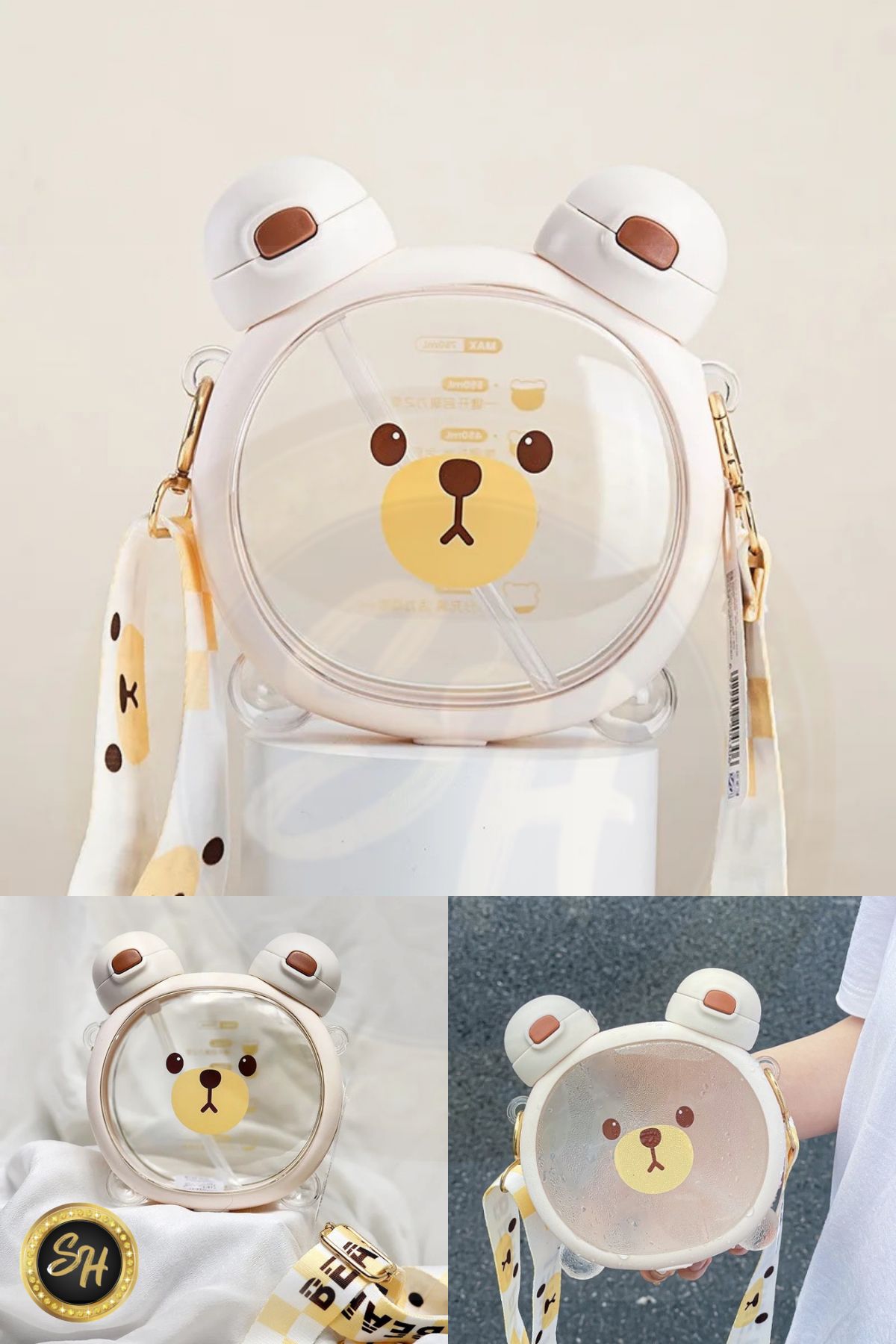 Snow Homs 2 Çıkışlı Sevimli Ayıcık Model Su Matarası Su Şişesi Bpa Içermez Suluk Çocuk Okul Su Şişesi