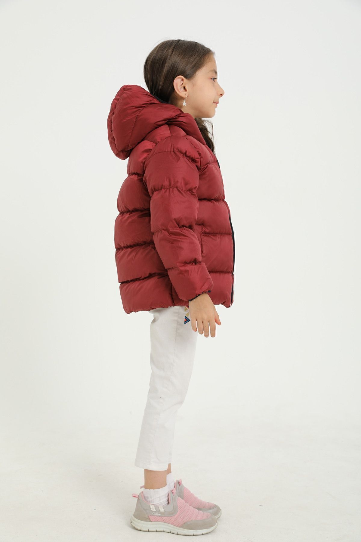 freemen-Kinder-Wintermantel aus weinrotem Fleece mit Fellkapuze, wasserdicht, windabweisend, mit Tasche und aufblasbarer Tasche 6