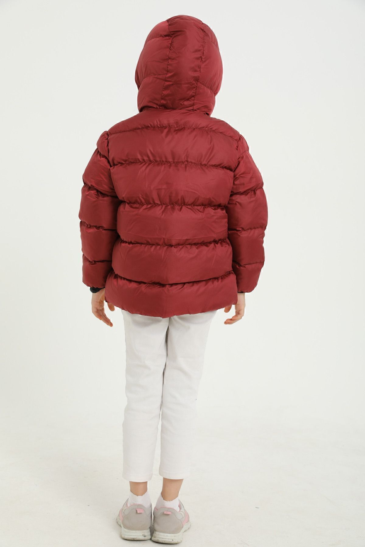 freemen-Kinder-Wintermantel aus weinrotem Fleece mit Fellkapuze, wasserdicht, windabweisend, mit Tasche und aufblasbarer Tasche 8