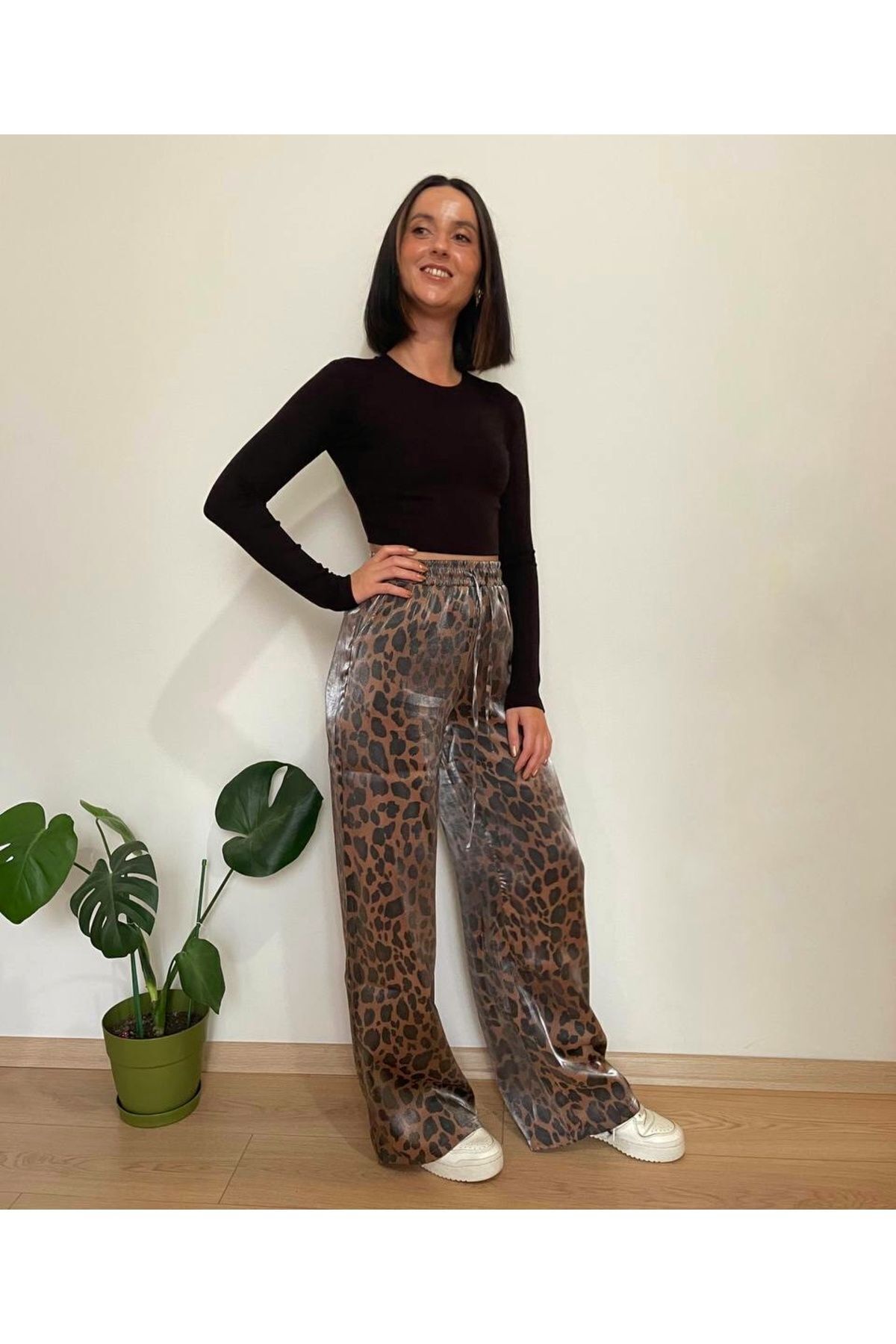 Leopar Parlak Pantolon