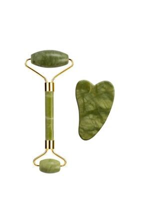 AcarlarTicaret %100 Doğal Taş Masaj Aleti Ve Kalp Gua Sha Yüz Bakım Taşı Yeşi...