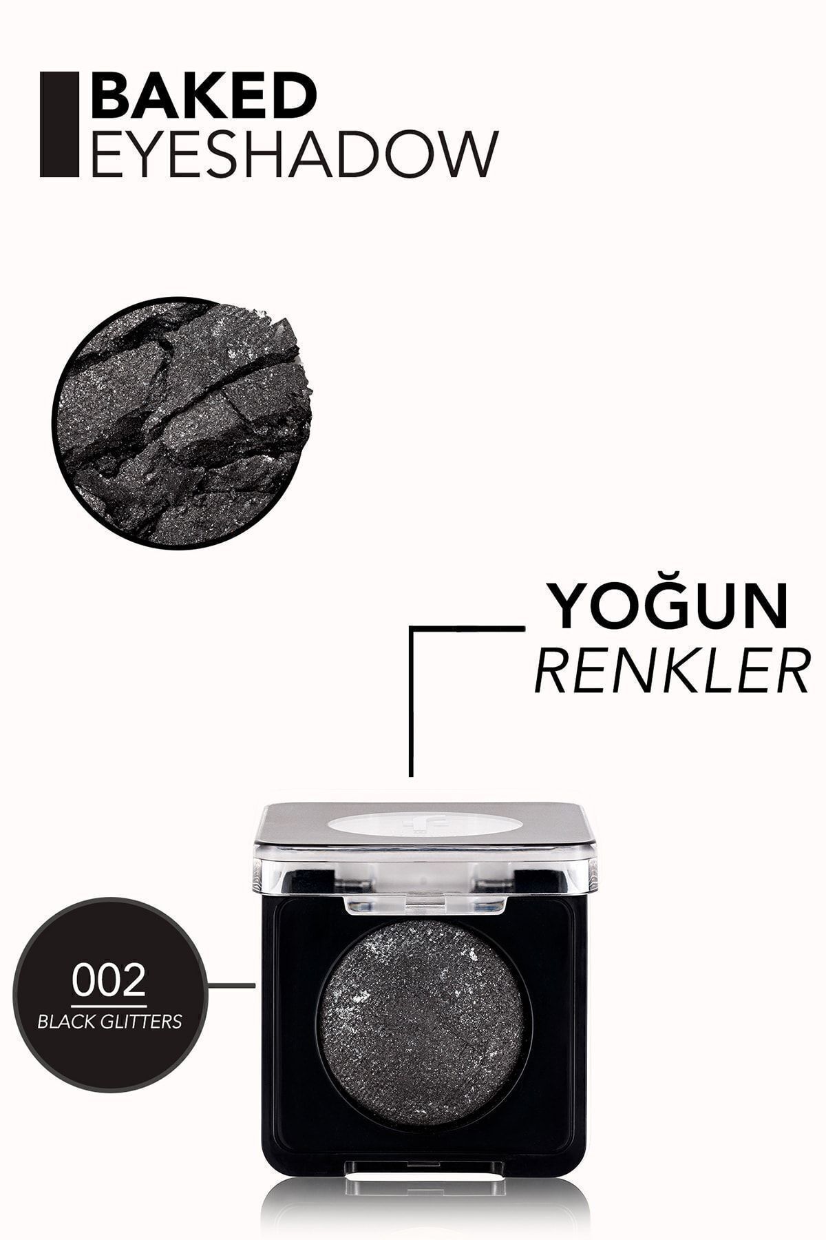 Flormar-Intensiver Schimmer-Lidschatten - Baked Eyeshadow -002 Black Glitters- 8682536052368 6