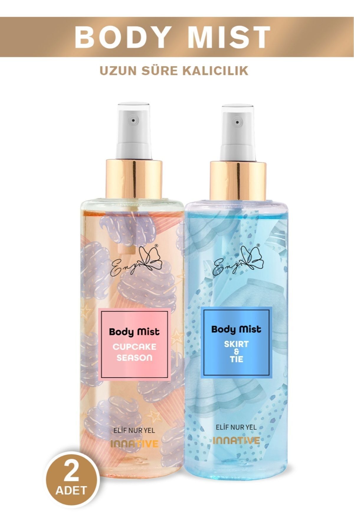 INNATIVE 2x Elif Nur Yel Eny Body Mist Cupcake & Skirt & Tie Vücut Spreyleri