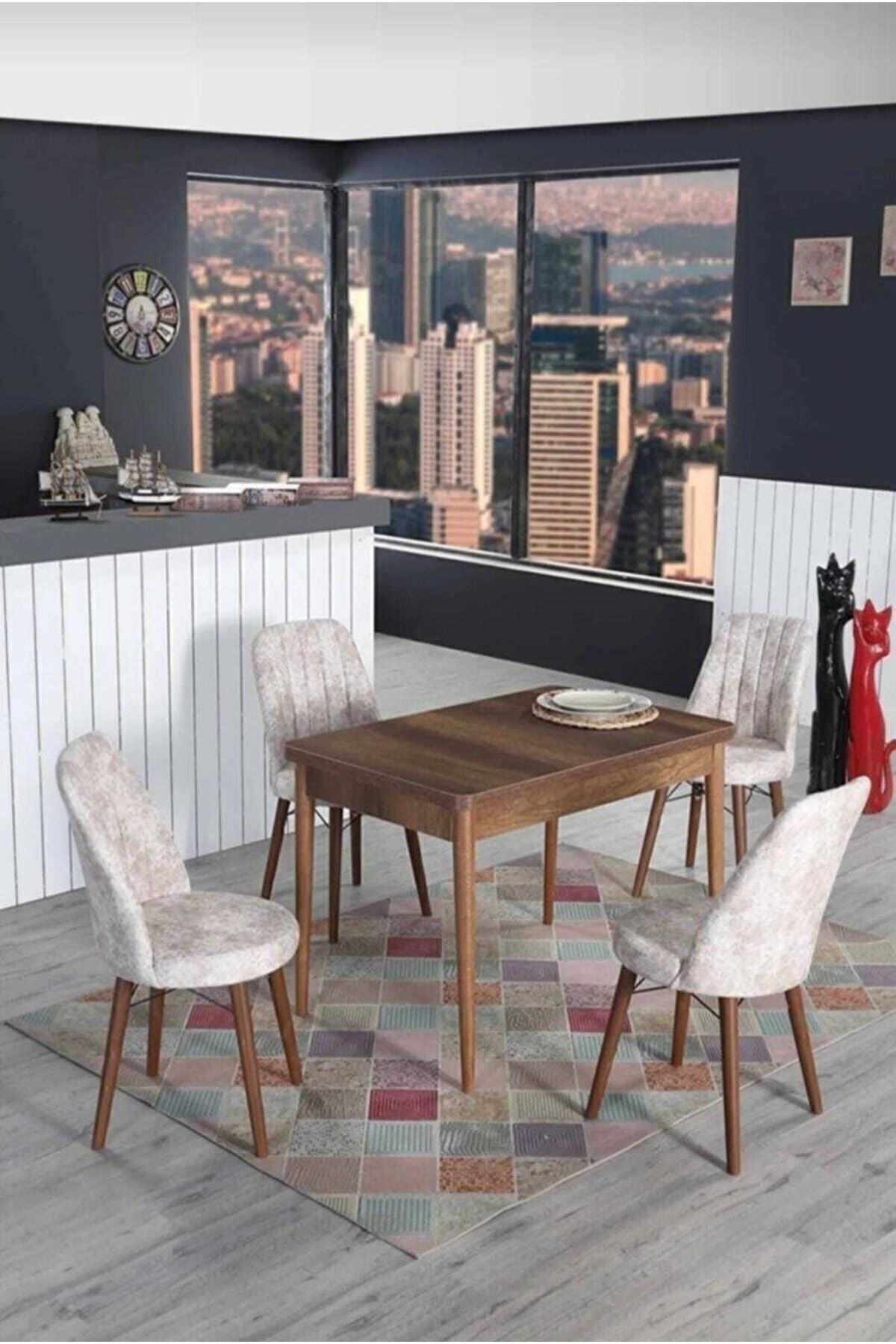 4 Kişilik Sabit Masa Sandalye Takımı 70x110 Cm Mutfak Masası Takımı Yemek Masası Masa Takımı-0
