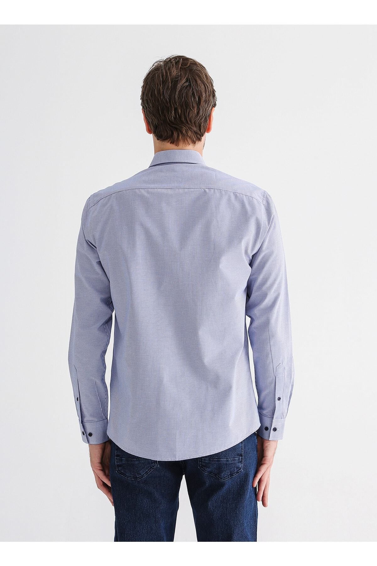 پیراهن مردانه آبی فابریکا | 5002972137 اورجینال - تصویر 5
