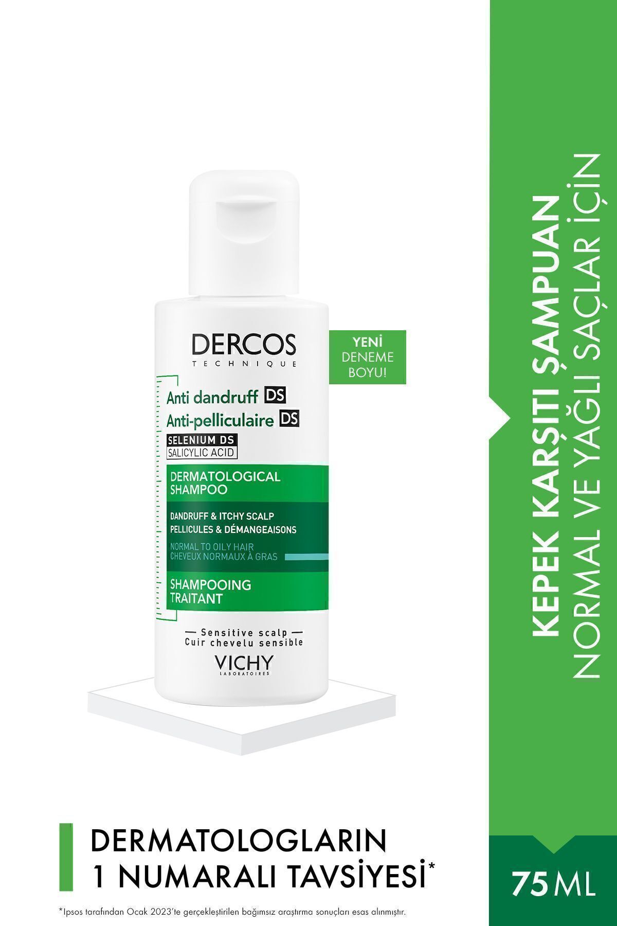 shampoing 75 ml contre les pellicules de dercos anti dandruff cheveux normaux et gras