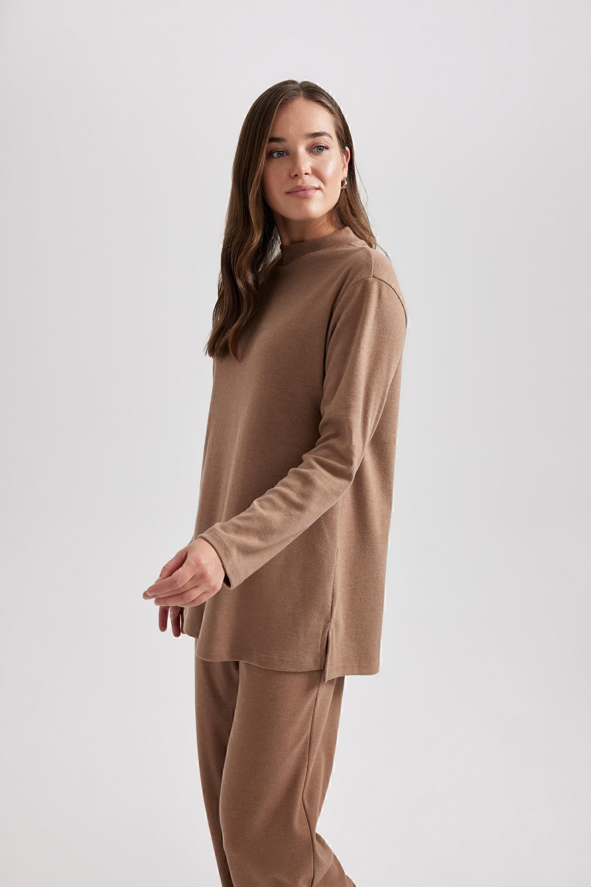 DeFacto-Long Sleeve Half Turtleneck Softshell T-Shirt Tunic - Soft Feather A5622Ax23Wn 3