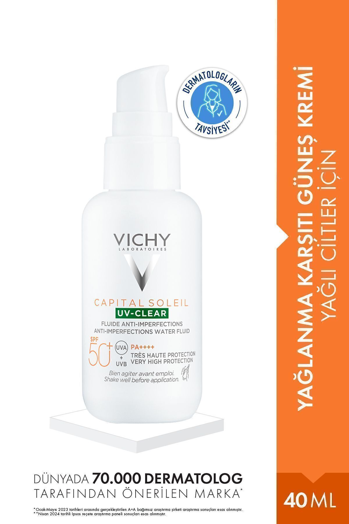 Vichy Capital Soleil UV Clear Yağlı ve Akneye Eğilimli Ciltlere Uygun SPF50+ Güneş Kremi 40 ML