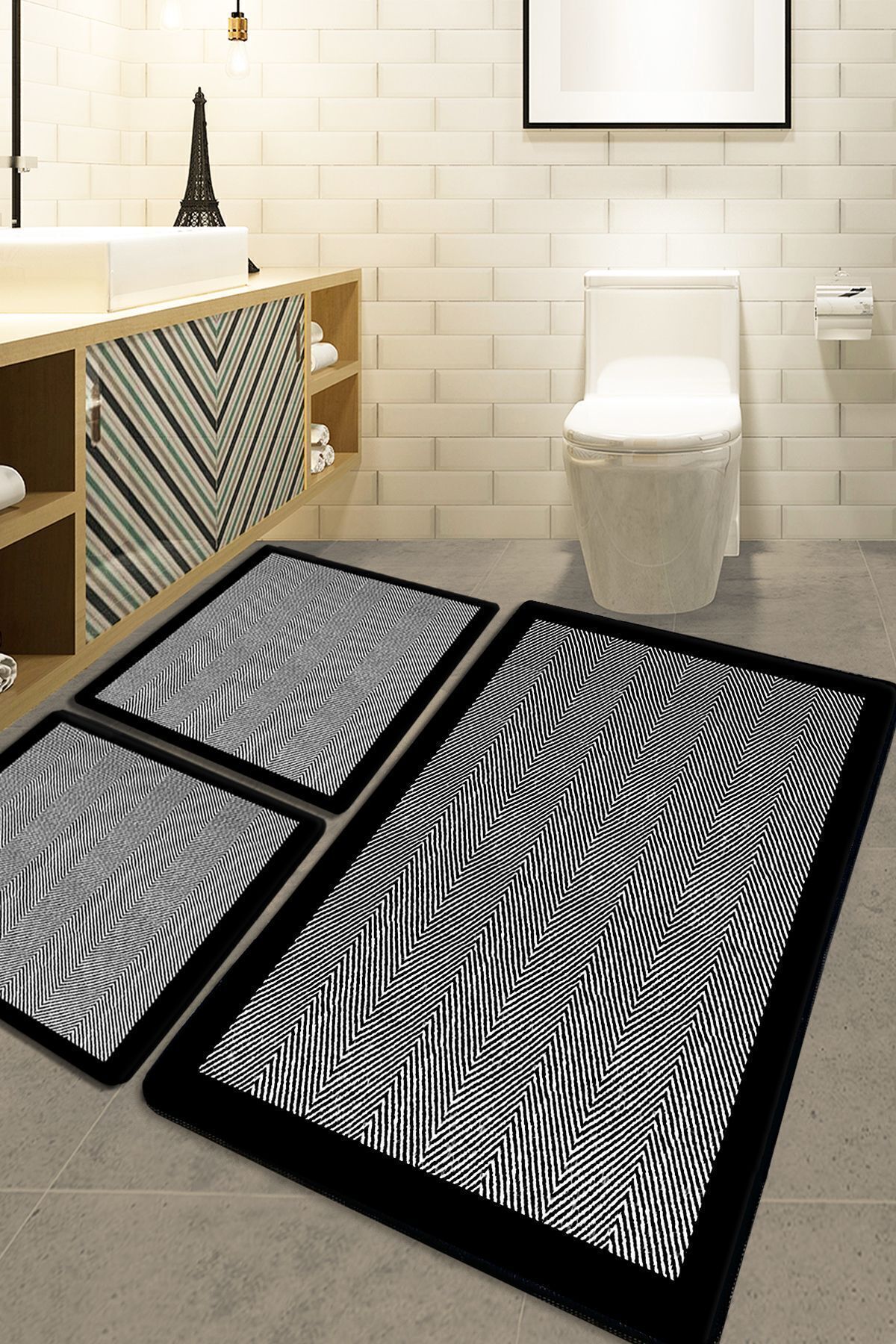 Chilai Home Barley Black 3'lü Set Banyo Halısı Djt