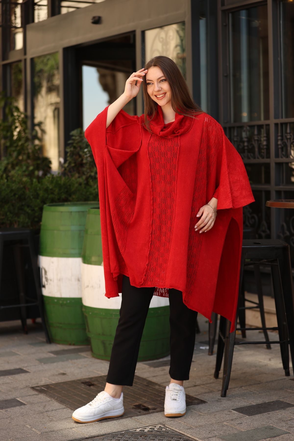 AYASOFYA OTANTIK-Ethnic Patterned Oversize Cotton Tunic Cap with Red Shawl Collar - Casual Antique 3