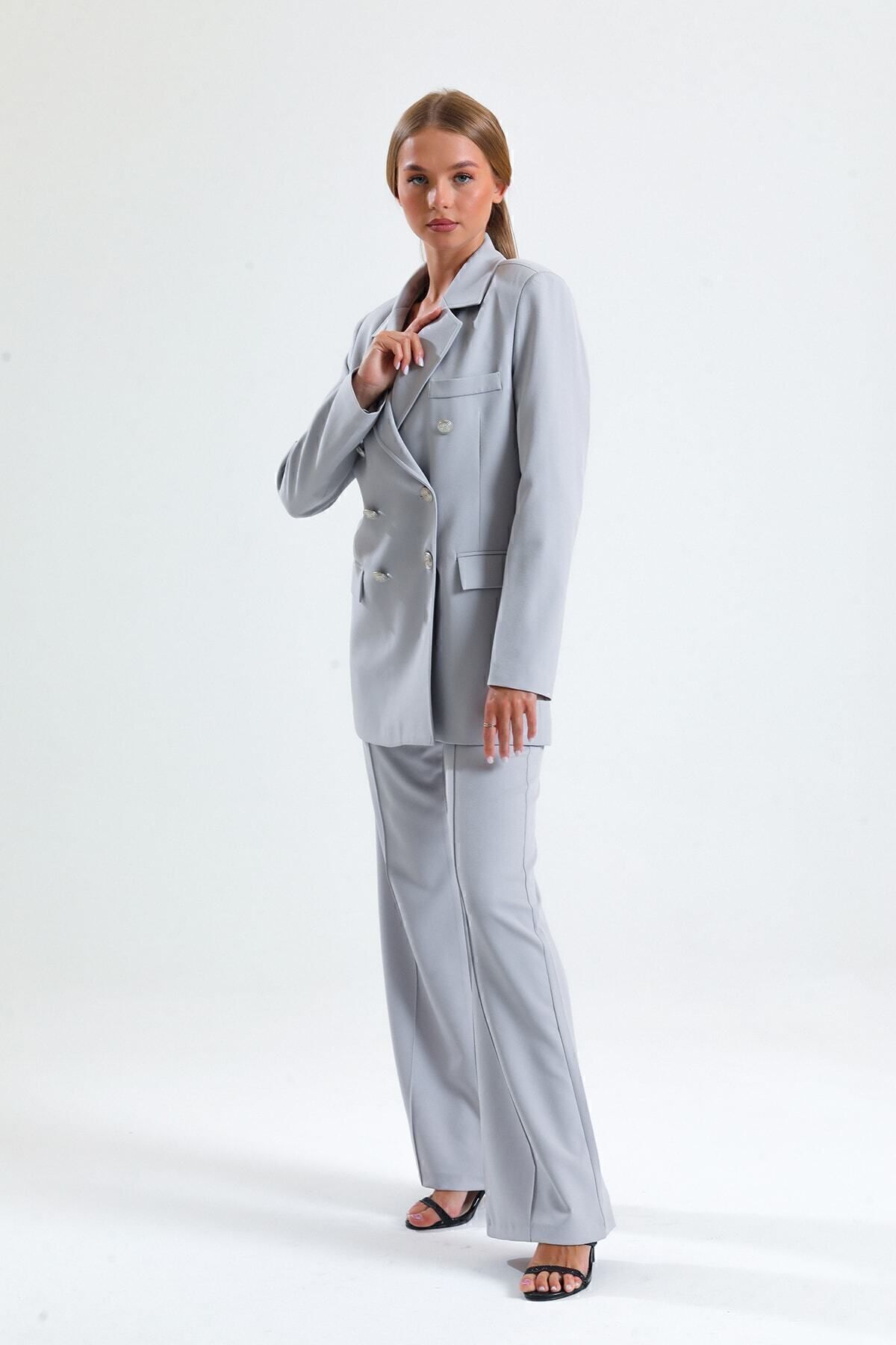 Sense-Gray Oversize Blazer Jacket - Lined Inside, Hürrem Fabric, Ckt34236 3