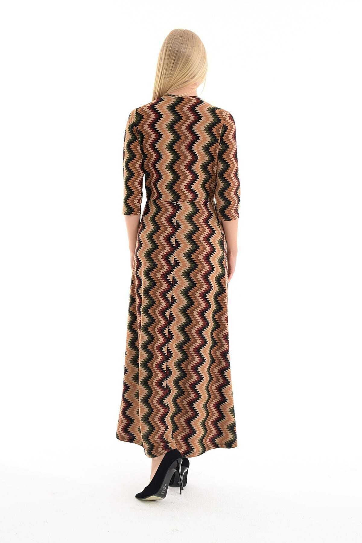 Sense-Rochie de damă cu model în zig-zag, cu guler dublu, cu talie elastică Elb31803 4