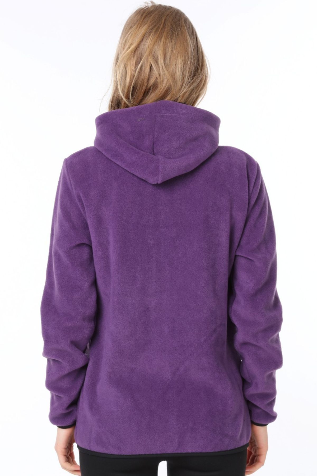 Kadın Fermuarlı Kapüşonlu Polar Sweatshirt — بنفش 19870019 — تصویر 4 از 4