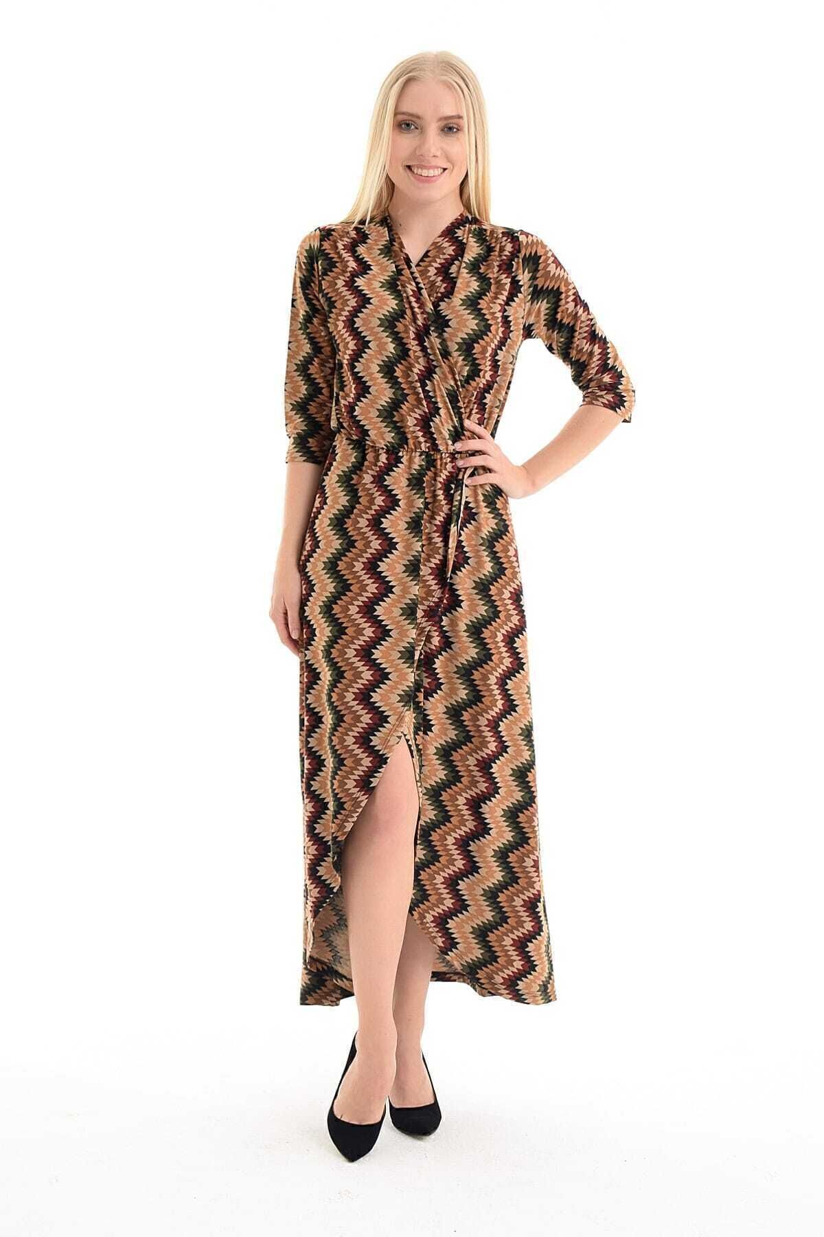 Sense-Rochie de damă cu model în zig-zag, cu guler dublu, cu talie elastică Elb31803 5
