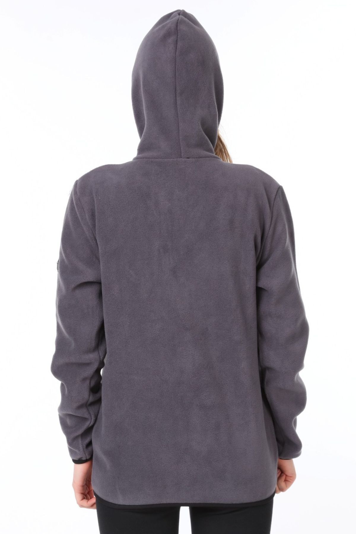 Kadın Fermuarlı Kapüşonlu Polar Sweatshirt — خاکستری 19870019 — تصویر 4 از 4